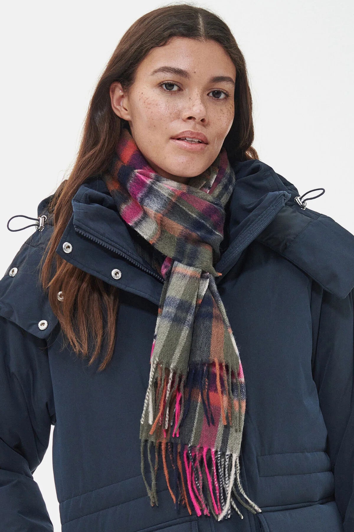 Vintage Winter Plaid Scarf - PINK DAHLIA