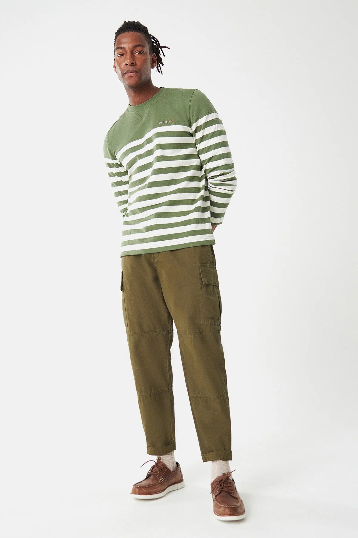 Firthmoor stripe crew T-shirt - BURNT OLIVE